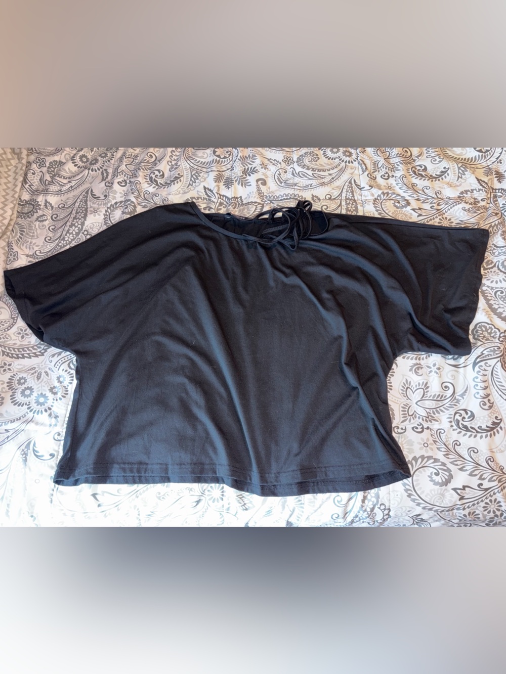 Everyday Black Short-Sleeve Women's Tee with strappy shoulder